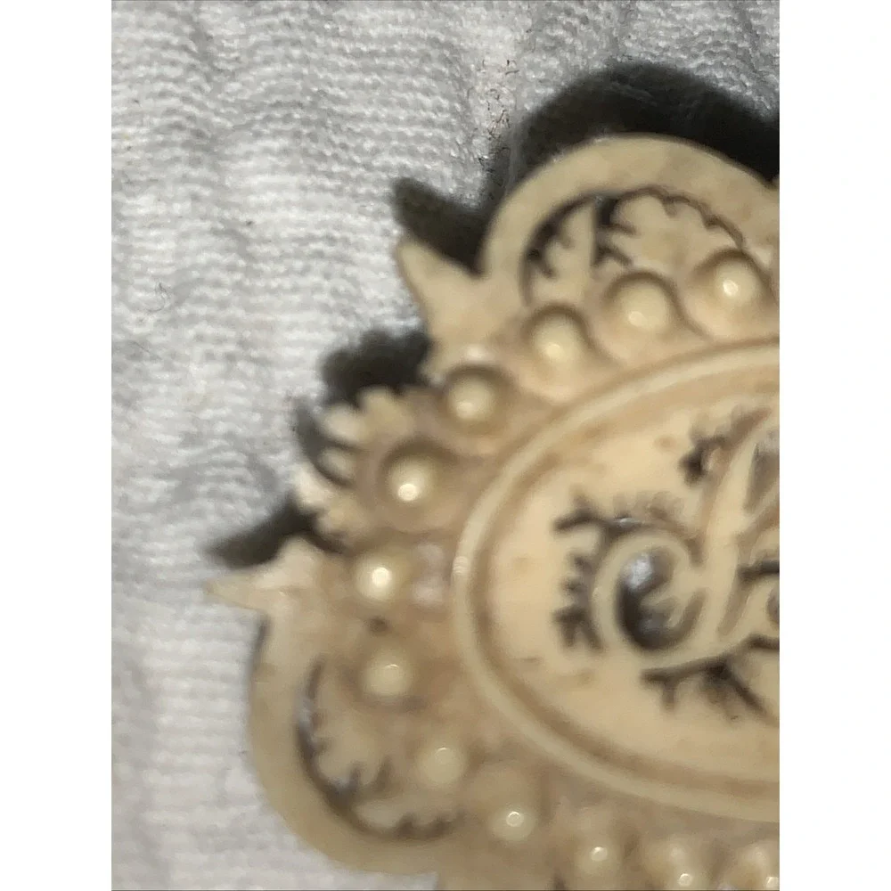 Antique Victorian Hand Carved Bovine Bone name brooch‎ Pin - Sarah